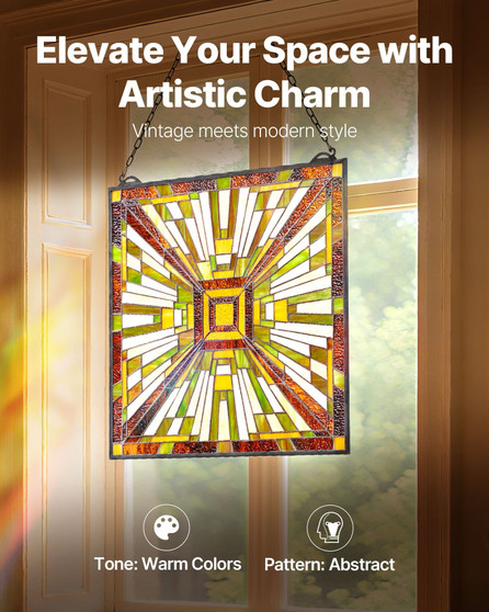 Stained Glass Window Panel, 20 x 21 in, Tiffany Style Hanging Transom Window Panel with Chain, Larg E415-ZXFXCSBLBZXFI619V001V0