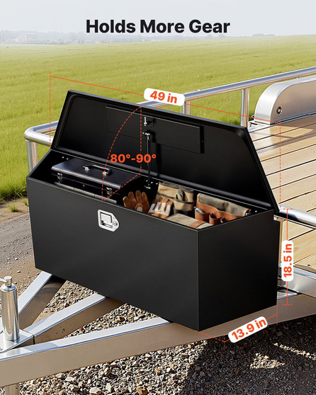 Trailer Tongue Box, 49" x 13.9" x 18.5" Steel Trailer Tongue Tool Box, Heavy Duty Storage Organizer E415-TCGJX49151853GKB3001V0