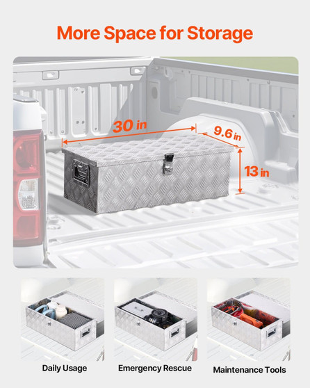 Heavy Duty Aluminum Truck Bed Tool Box, Stripes Plated Tool Box with Side Handle and Lock Keys, Sto E415-LCZXGJX30139LBTJZ002V0