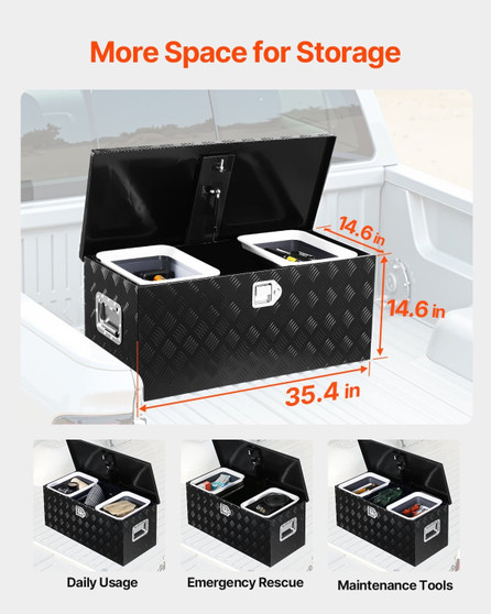 Heavy Duty Aluminum Truck Bed Tool Box, Stripes Plated Tool Box with Sliding Shelf, Side Handle, Lo E415-LCZXGJX35414XJ243001V0