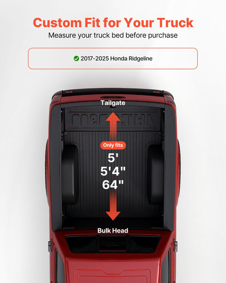 Soft Roll-Up Truck Bed Tonneau Cover, Compatible with 2017-2025 Honda Ridgeline, Fits 5 ft (5 ft 4  E415-RZJLS20172023M73P001V0