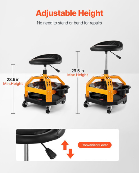  Rolling Shop Stool, Heavy-Duty Pneumatic Garage Seat with 300 lbs Capacity, Adjustable Height Roll E415-ZXGKJXCDDJLG66UAOV0