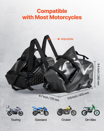 Motorcycle Saddlebags, 28 L (14 L x 2) Large Capacity Side Saddle Bags Compatible with Most Motorcy E415-MABSCBL28L00GQXLT002V0