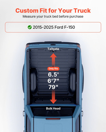  Soft Roll-Up Truck Bed Tonneau Cover, Compatible with 2015-2025 Ford F150 Styleside/Fleetside (Not E415-RZJLS20152029PQYY001V0