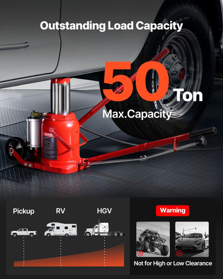 Air Hydraulic Bottle Jack, 50 Ton (110231.5 lbs) Capacity, 10.4-16.1 Inch Lifting Range, Pneumatic/ E415-PSQJDHSMBQDS7BI58001V0