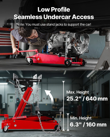 Low Profile Floor Jack, 1000 lbs / 0.45 Ton Lifting Capacity Telescoping Transmission Floor Jack, 6 E415-DWYYQJD1000LTU88H001V0