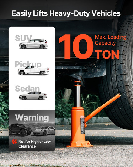 Hydraulic Bottle Jack, 10 Ton (22046 lbs) Capacity, 9.3-18.5 Inch Lifting Range, Heavy Duty Welded  E415-SDPSQJD10TZJBTEZP001V0