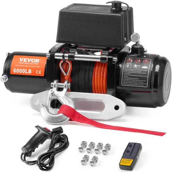  Electric Winch, 6000 lb, 12V DC Truck Winch with 1/4 in x 55 ft Synthetic Rope Aluminum Fairlead W E415-DDHCSJPYXWXYZAFQNV9