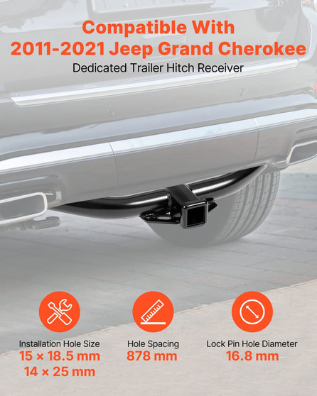 Class 3 Trailer Hitch, 2-Inch Receiver, Compatible with 2011-2021 Jeep Grand Cherokee, Q345B Steel  E415-GGLJQTG2INCHL99XFV0