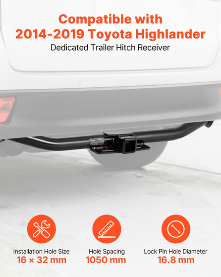 Class 3 Trailer Hitch, 2-Inch Receiver, Compatible with 2014-2019 Toyota Highlander, Q345B Steel Tu E415-GGLJQTG2INCHFKNP7V0
