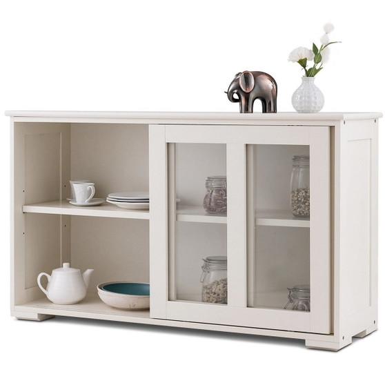 Modern Cream White Wood Buffet Sideboard Cabinet with Glass Sliding Door Q280-WBSCD1659420123