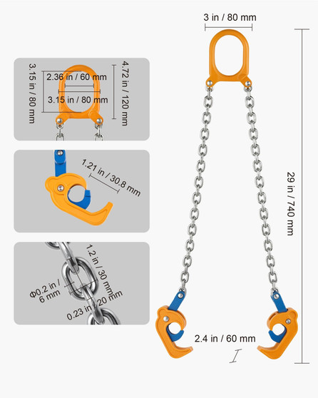 Chain Drum Lifter, G80 Drum Lifting Chain Sling with Thickened Security Hook, 2000LBS Capacity, 1.6 E415-YTKDGDLSZ022EYIO2001V0