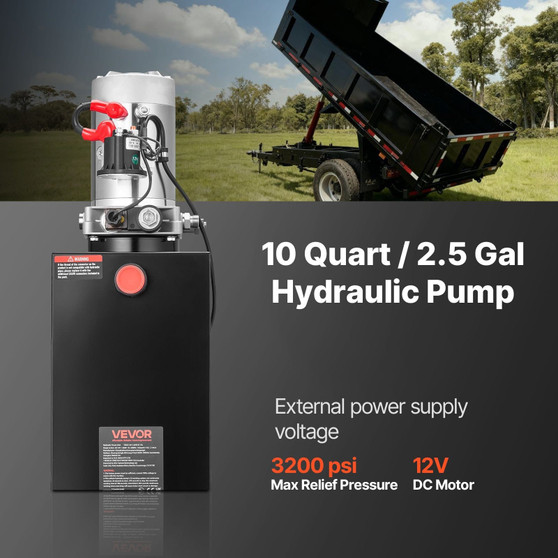 10 Quart Hydraulic Power Unit, Single Acting Dump Trailer Pump, 3200 PSI Max Relief Pressure & 0.91 E415-12VDZYFXJSYXU2WWW001V9