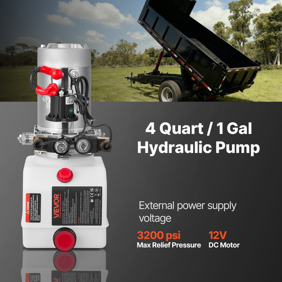 4 Quart Hydraulic Power Unit, Double Acting Dump Trailer Pump, 3200 PSI Max Relief Pressure & 0.91  E415-12VSZYSLYXCZBBGP5001V9