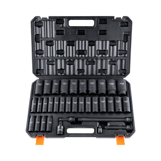 1/2" Drive Deep Impact Socket Set, 34pcs Socket Set Metric ?€8-36mm?‰ 6 Point Cr-MO Alloy Steel for E415-CJTTZ12CRMO3448AJV0