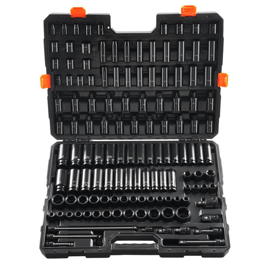 Impact Socket Set 130 Piece 3/8" & 1/2" - SAE & Metric Drive Socket Set - 6 Point Cr-Mo Alloy Steel E415-CJTTZJ1CRMO1LIEEAV0