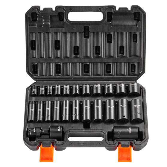 3/8" Drive Impact Socket Set, 25 Piece Deep & Shallow Socket Set SAE 5/16" - 1", 6 Point Cr-Mo Allo E415-CJTTZJ1CRMO28SONRV0
