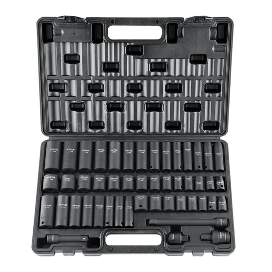 3/8" Drive Impact Socket Set, 48 Piece Socket Set SAE ?€5/16" -3/4"?‰ & Metric ?€8-22mm?‰6 Point Cr E415-CJT38SAECRV48ZGF4V0