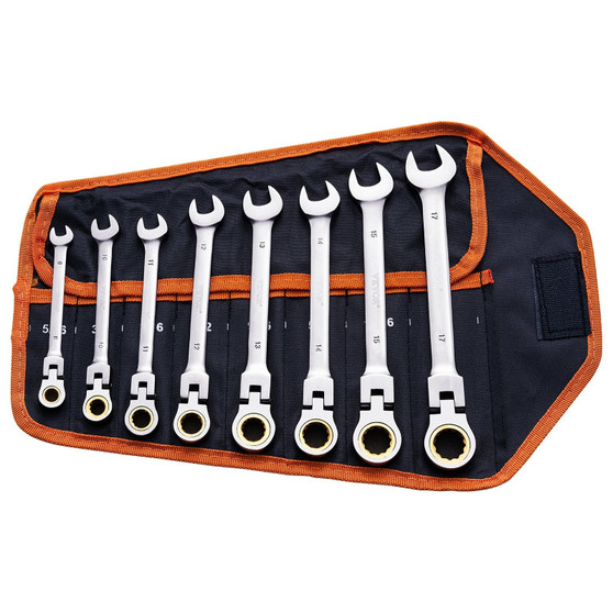 Flex-Head Ratcheting Wrench Set, 8-piece Combination Wrench Set with Roll-up Pouch, Cr-V Steel Flex E415-ZXBSTZYTS8PCFM0SYV0