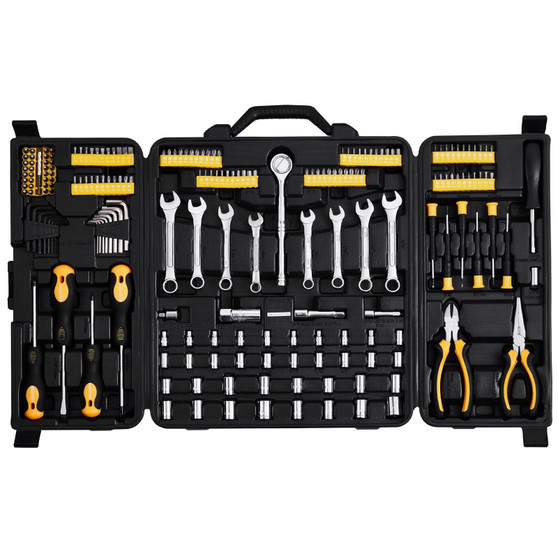 221-Piece Mechanics Tool Set, 1/4" and 3/8" Drive Sockets, SAE and Metric Mechanic Tool Kit with Bi E415-SDJXGJTZ1438DIX1BV0