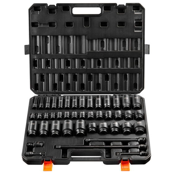 1/2" Drive Impact Socket Set, 43 Piece Deep & Shallow Socket Set SAE 3/8" to 1-1/2", 6 Point Cr-Mo  E415-CJTTZJ1CRMO4311N2V0