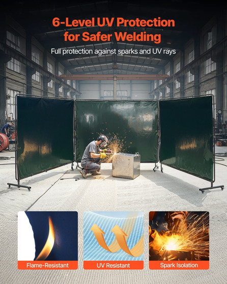 Welding Screen with Frame, 3-Panel 6 x 8 FT Welding Curtain Screen, Flame-Resistant Vinyl Safety Pr E415-SMPF68FTYKJL3GT47001V0