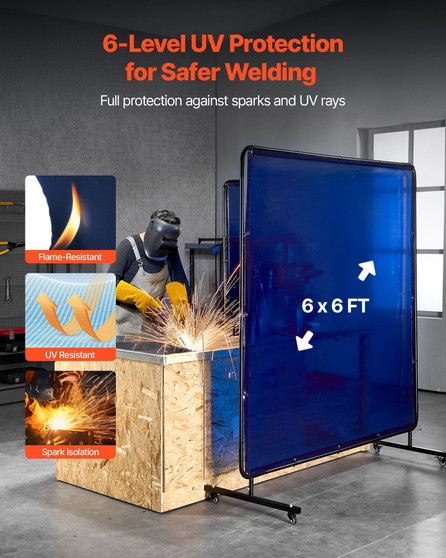 Welding Screen with Frame, 6 x 6 FT Welding Curtain Screen, Flame-Resistant Vinyl Safety Protection E415-DMPF1JZ66FTYYDKKS001V0