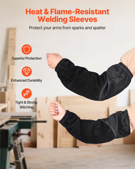 Flame Resistant Welding Work Sleeves, Heavy Duty Cowhide Leather & FR Cotton Arm Protection Sleeves E415-HJTXTXNPCMCP9M0S6001V0