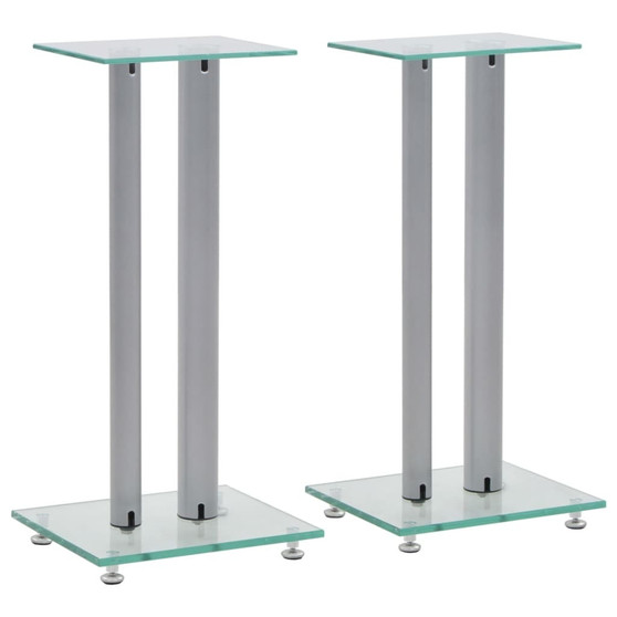 Speaker Stands 2 pcs Tempered Glass 2 Pillars Design Silver A949-50674