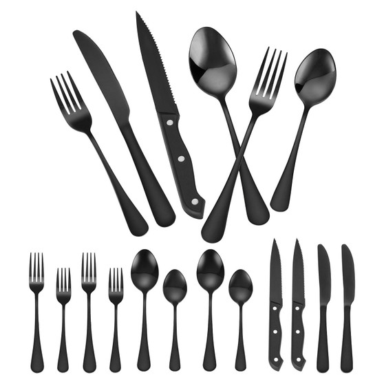 48-Piece Black Silverware Set with Steak Knives, Food-Grade Stainless Steel Flatware Utensils for 8 E415-430BXGCJTZ48VZ5X8V0