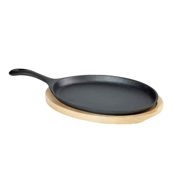 9-inch Cast Iron Flat Skillet Frying Pan Griddle with 10.5-inch Oval Wood Trivet Q280-NCSFGWT1793528
