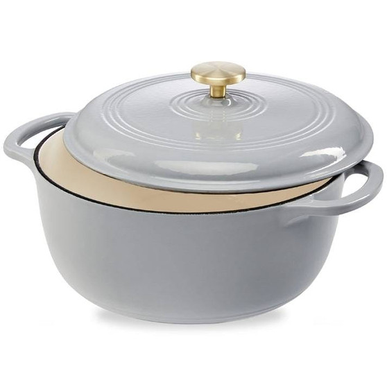 6 Quart Large Light Grey Enamel Cast-Iron Dutch Oven Kitchen Cookware Q280-LGVDP547193