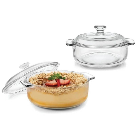 Set of 2 - 1-Quart Glass Dutch Oven Casserole Bakeware Baking Dishes with Lids Q280-GCRBL4859569731