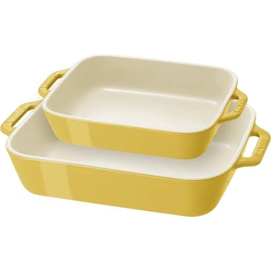 2 Piece Ceramic Stoneware Bakeware Casserole Baking Dish Set in Yellow / Ivory Q280-CTYRGBD495869382