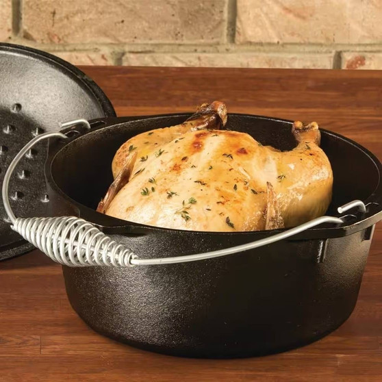 5-Quart Seasoned Cast Iron Dutch Oven with Lid and Spiral Wire Handle Q280-FQCIDOS549017283