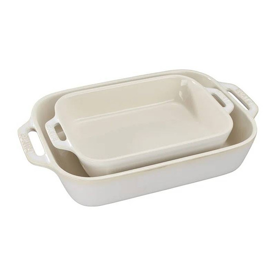 2 Piece Ceramic Stoneware Baking Dish Set in Ivory Cream Beige Q280-IVCRBDSP49581873