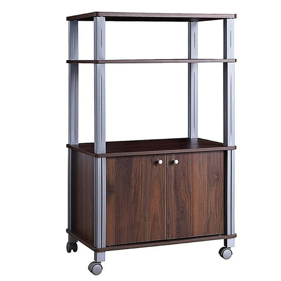 Modern 3-Shelf Kitchen Bakers Rack Cart on Wheels in Brown Wood Finish Q280-COSMIC642972