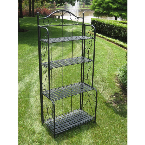 Indoor Outdoor Folding Black Metal Bakers Rack with 4-Tier Lattice Shelves Q280-BFM859148251