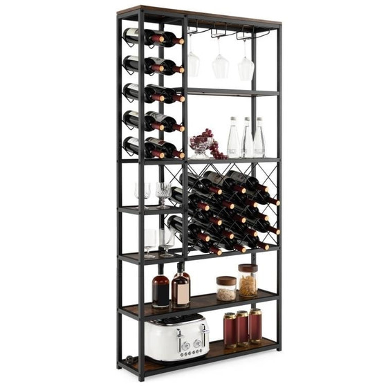 Heavy Duty Industrial Metal Wood 6 Tier Wine Rack Kitchen Storage Shelving Unit Q280-DEHYJ67894