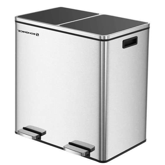 Dual Stainless Steel 16-Gallon Trash Can Recycle Bin with 2 Step on Pedal Lids Q280-SDCTCM1289364