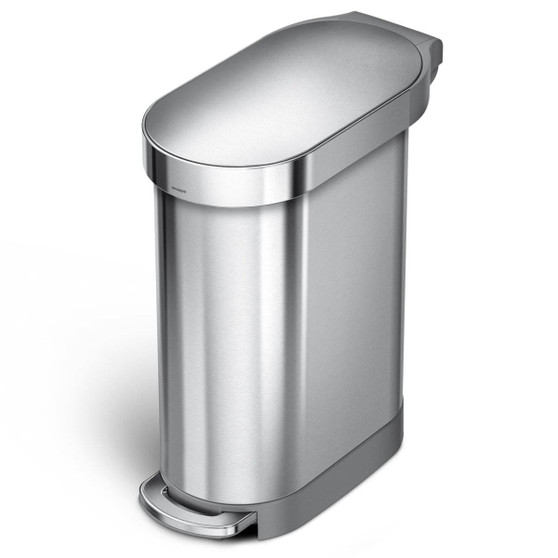 Stainless Steel 12-Gallon Narrow Kitchen Trash Can with Easy Step-on Lid Q280-SILSHIE5348253