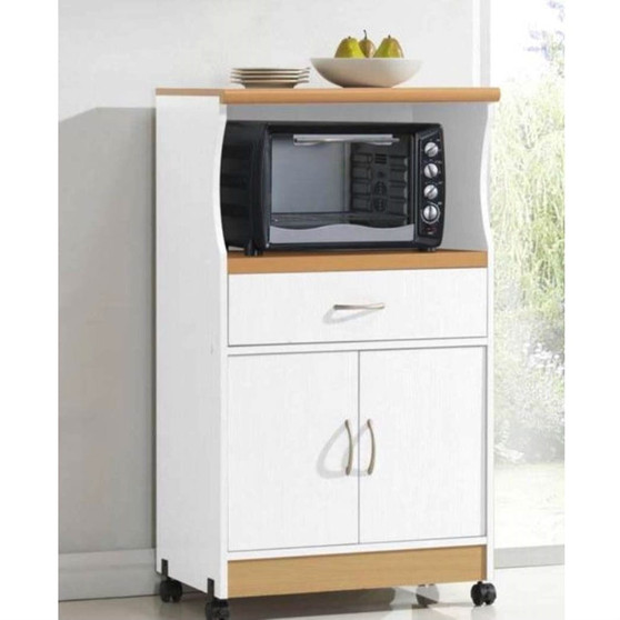 White Kitchen Utility Cabinet Microwave Cart with Caster Wheels Q280-HMCWD597412