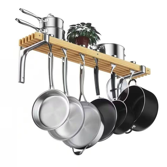 36-inch x 8-inch Wall Mounted Metal Wood Pot Rack with 6 Swivel Hooks Q280-TSWMPR76931425834
