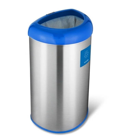 13-Gallon Stainless Steel Recycle Bin with Blue Open Top Q280-RBNST43658174