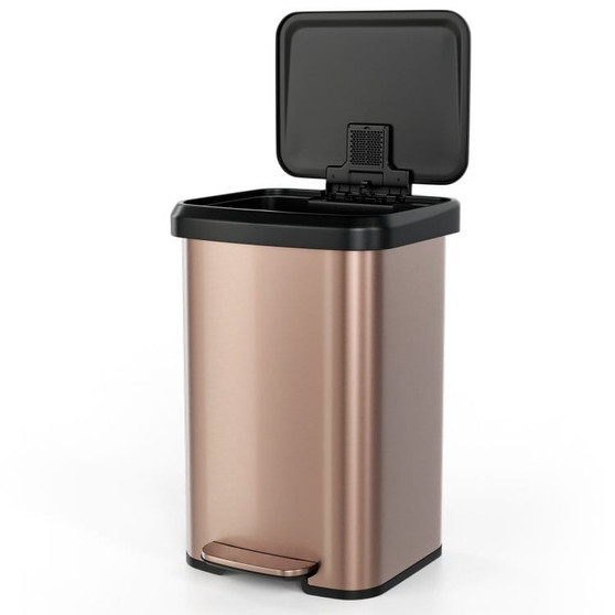 13-Gallon Copper Gold Stainless Steel Step Trash Can with Soft Close Lid Q280-CGSKTSL637918