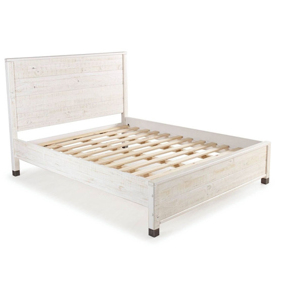 Full Size Solid Wood Platform Bed Frame with Headboard in Rustic White Finish Q280-FCBPBSW1628474