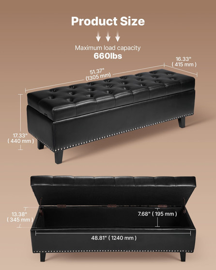 Button-Tufted Storage Ottoman Bench, PU Leather Bench with Storage and Solid Wood Legs, Modern Shoe E415-PZWSZYXTK516RB13A001V0