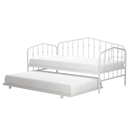 Twin size Modern Industrial White Metal Daybed with Trundle Bed Frame Q280-WBMDBT19257173