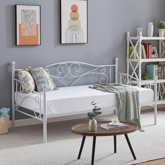 Twin size Classic Heavy Duty Steel Day Bed Frame in White Metal Finish Q280-WHVPDBM109857412