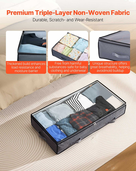 Under Bed Storage with Clear Lids, 39.2 x 19.7 x 7.1 Inch, 90L Large Underbed Clothes Storage Conta E415-CDCWFBWFBWL309XD1001V0